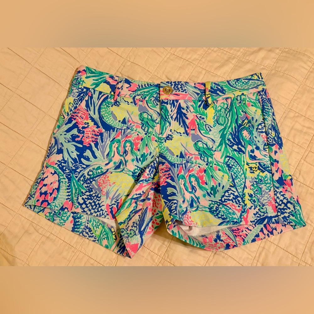 Lilly Pulitzer Callahan 5-inch- Multicolor Mermaids Print Cotton Shorts